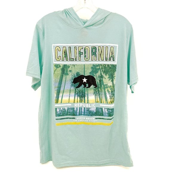 Launder Tops - CALIFORNIA Bear Hoodie Short Sleeve T-Shirt Sz M